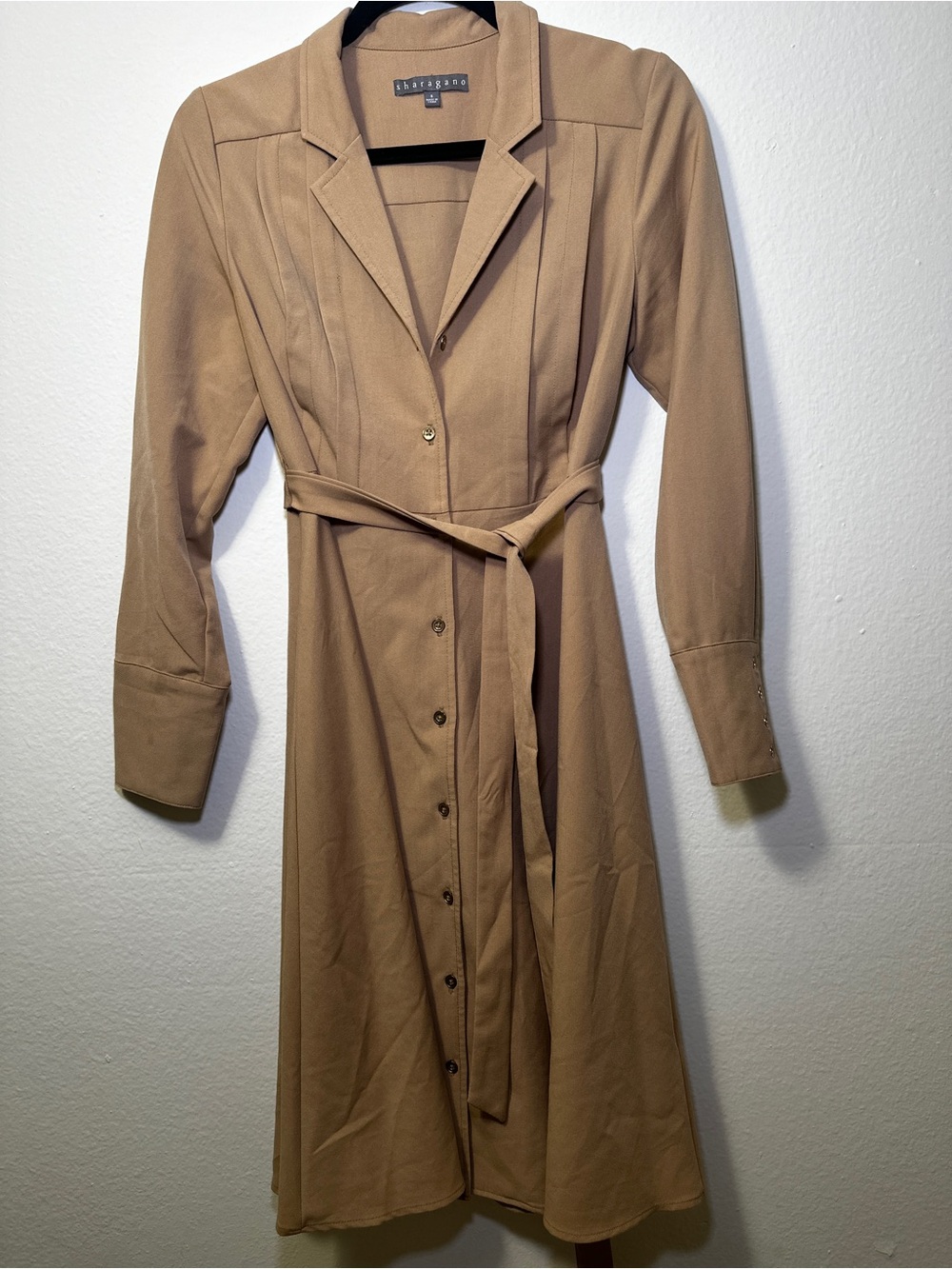 Sexy classy Sharagano Camel Long Sleeve Shirt Dress with Belt